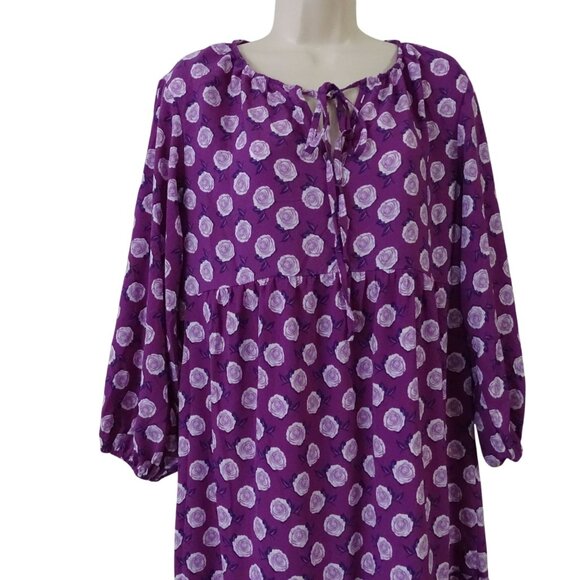 Dokotoo Women Purple Floral Maxi Dress Size M 3/4 Sleeve Loose Fit Tiered - Picture 3 of 12